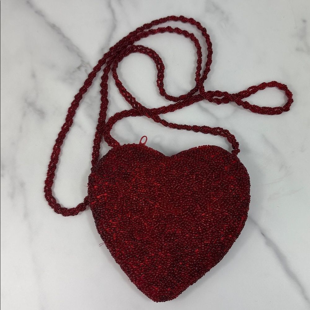 Red Beaded Heart Micro Crossbody Bag Y2K Statement Purse - Picture 3 of 7